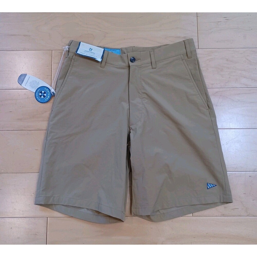 NWT CASTAWAY Nantucket Island Shorts Mens 28 Khaki Stretch 9" Performance Golf